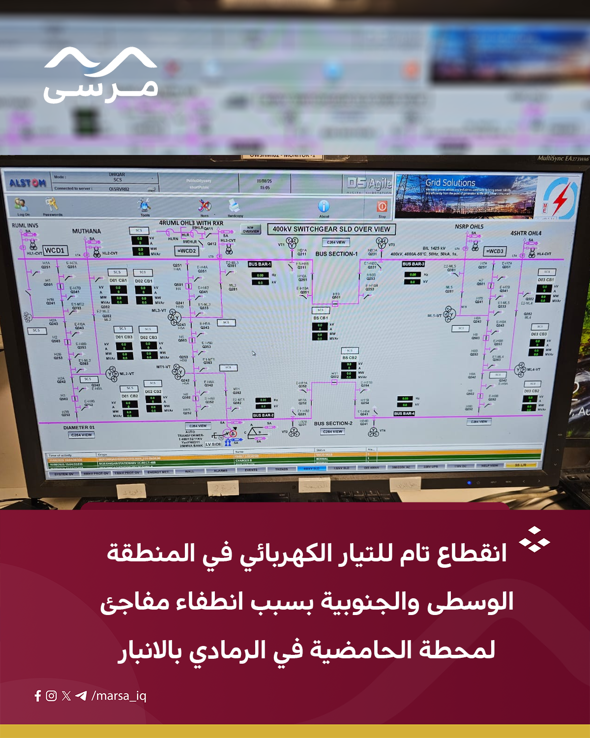 انقطاع تام للتيار الكهربائي في المنطقة الوسطى والجنوبية بسبب انطفاء مفاجئ لمحطة الحامضية في الرمادي بالانبار دون معرفة الاسباب